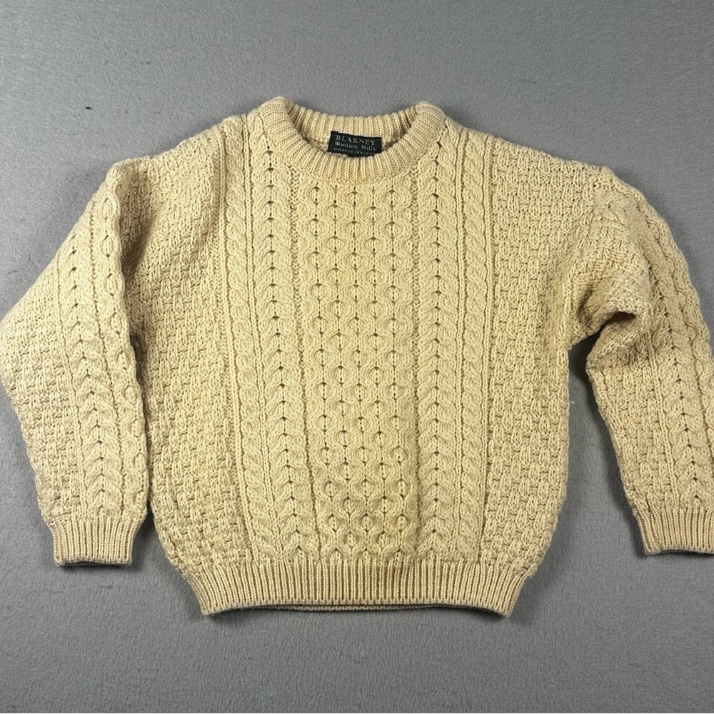 Cozy Beige Cable Knit Kids Crewneck Sweater
